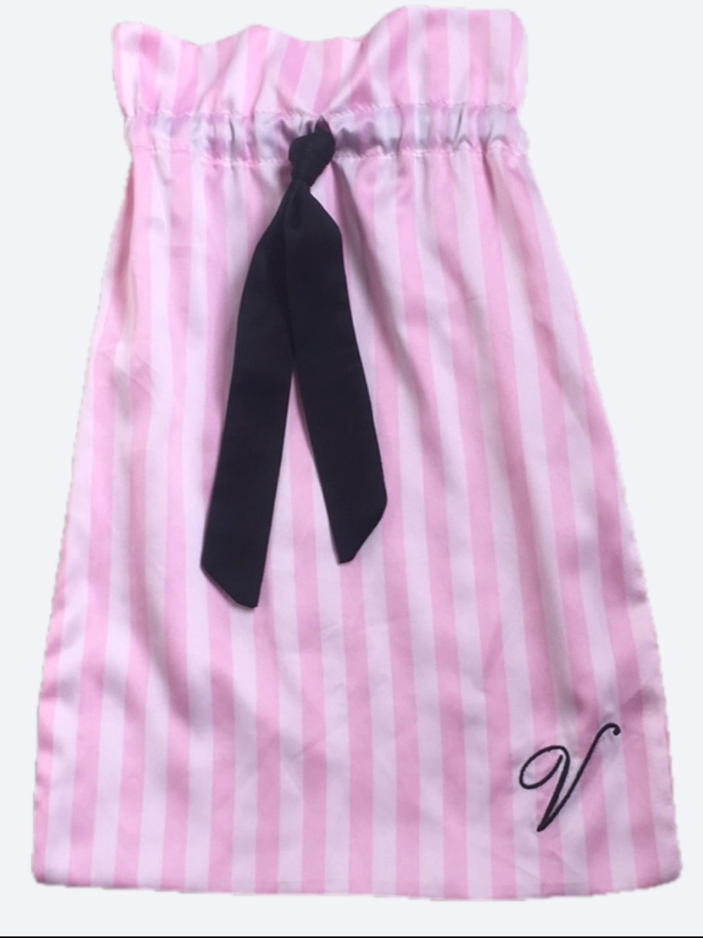 Victoria's Secret Striped Pink White Drawstring Pouch Dust Travel Bag Satin Ribb